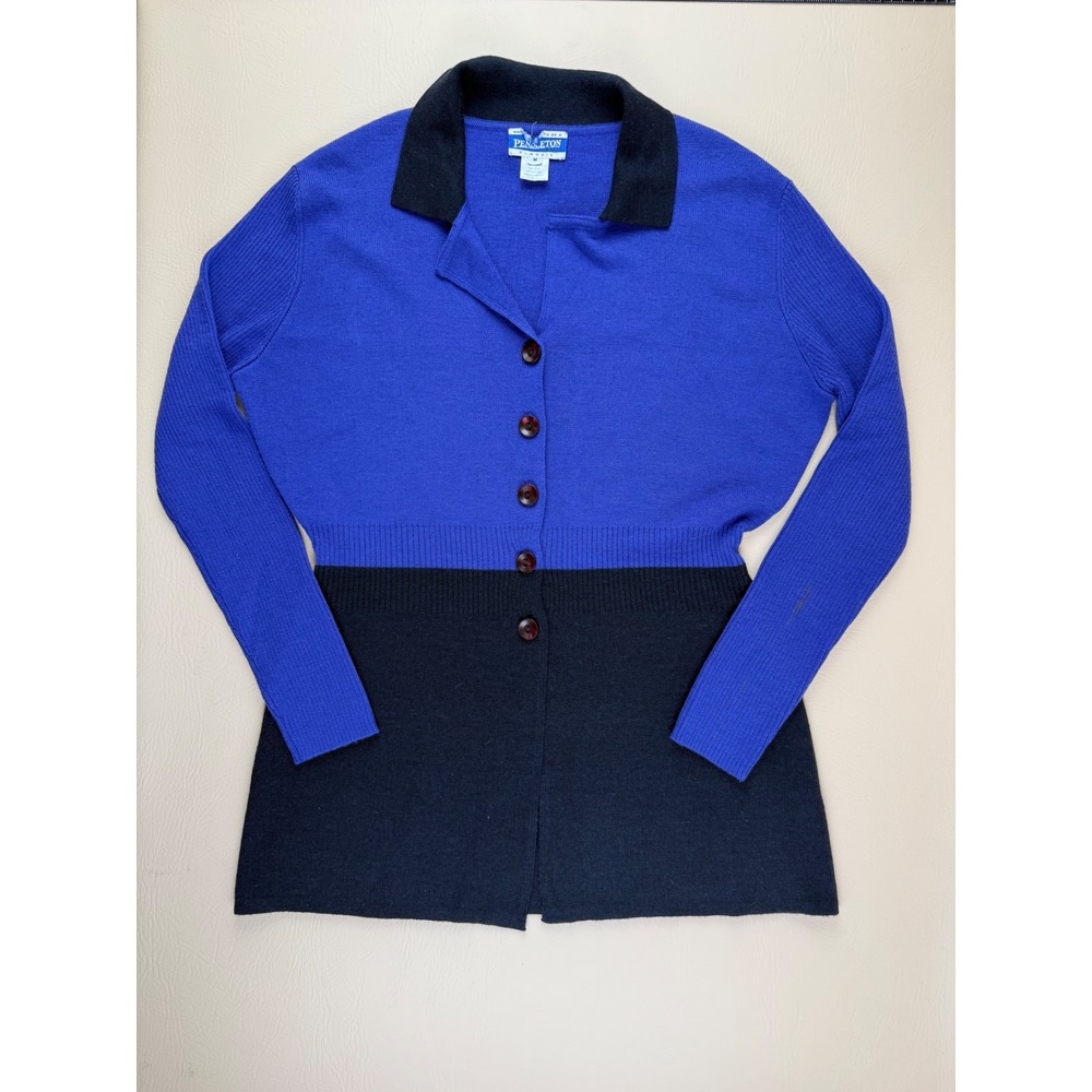 Vintage Colorblock Cardigan Sweater Blue Black Wool‎ Blend Size M Pendleton